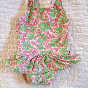 Floral Pink and Green Kids Swimsuit